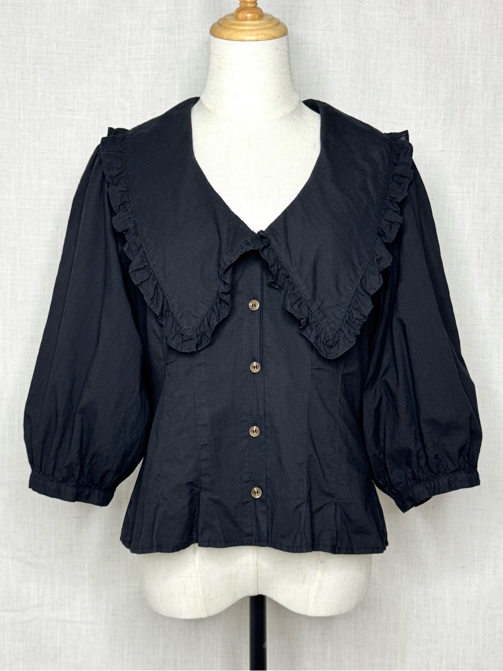 Sofie The Label Ruffle Peasant Cotton Top Black Size Medium